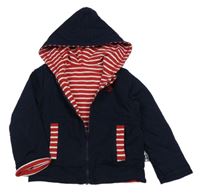 Tmavomodrá propínací oboustranná mikina s loďkou a kapucí