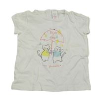 Bílé tričko s kočičkami a deštníkem C&A