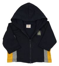 Tmavomodro-žluto-šedá propínací mikina s kapucí 