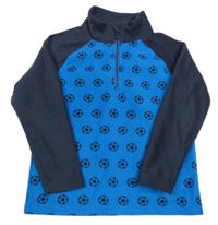 Tmavomodro-světlemodrá propínací fleecová mikina s fotbalovými míči Crane