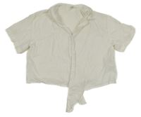 Bílá lněná crop košile H&M