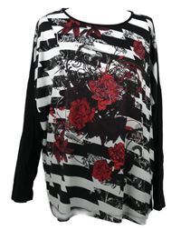 Dámská černo-bílá pruhovaná tunika s květy Steilmann