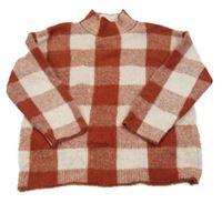 Cihlovo-krémový kostkovaný chlupatý svetr Zara