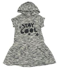 Bílo-černé žíhané bavlněné šaty s nápisem a kapucí H&M