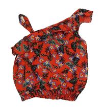 Červená květovaná crop halenka s listy Primark