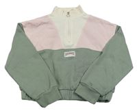 Bílo-světlerůžovo-khaki crop mikina se stojáčkem Primark