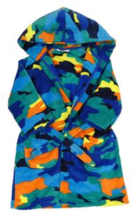 Barevný army chlupatý župan s kapucí M&S