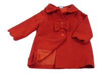 Červený flaušový podšitý kabát s mašlí 