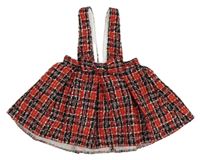 Červeno-bílo-černá kostkovaná sukně s kšandami River Island