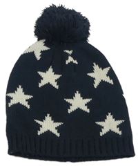 Tmavomodrá čepice s hvězdami a bambulí 
