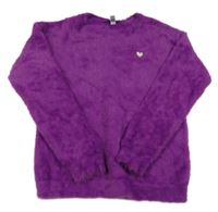 Purpurový chlupatý svetr se srdíčkem Okaidi