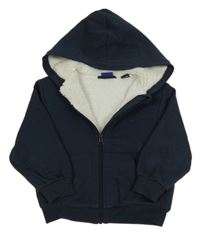 Tmavomodrá zateplená propínací mikina s kapucí Lupilu