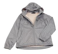 Šedo-světlerůžová melírovaná softshellová bunda s kapucí 