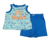 2set - Světlemodré tílko s rybami a nápisem + modré kraťasy Dopodopo