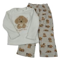 Bílo-šedé chlupato/fleecové pyžamo s pejsky F&F