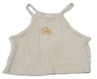 Smetanový žebrovaný úpletový crop top s květem ZARA