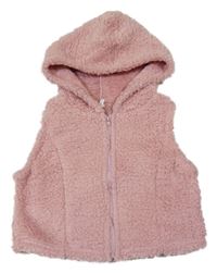 Růžová huňatá propínací vesta s kapucí Shein