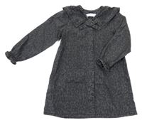 Tmavošedé leopardí riflové košilové šaty s mašlí Denim Co.