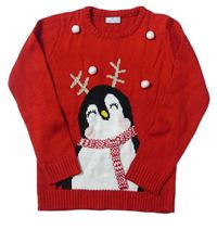 Červený svetr s tučňáky Matalan