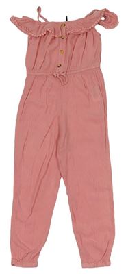 Růžový letní kalhotový overal s volánkem zn. Primark 