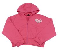 Růžová propínací crop mikina s nápisem a kapucí zn. Primark