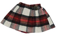 Červeno-bílo-barevná kostkovaná skládaná vlněná sukně Next 