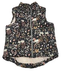 Černá šusťáková prošívaná zateplená vesta se zvířátky zn. H&M