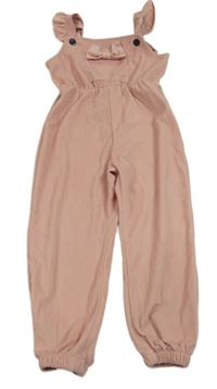 Světlerůžový žebrovaný sametový overal s mašlí 