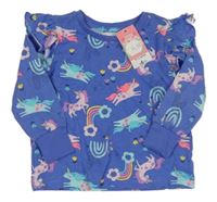 Nové - Modré triko s jednorožci a volánky Matalan