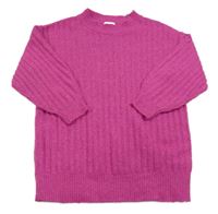 Fuchsiový žebrovaný svetr F&F