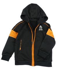 Černo-oranžová propínací mikina s potiskem a kapucí George