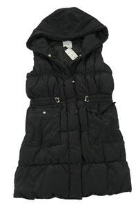 Nové - Černá šusťáková zateplená dlouhá vesta s kapucí River Island 