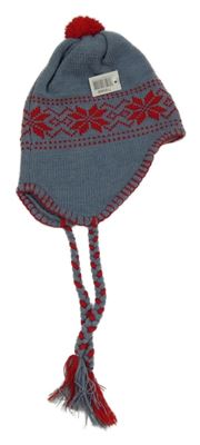 Šedo-červená vzorovaná čepice 