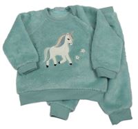 2set - Zelená chlupatá mikina s jednožcem + kalhoty Pekkle