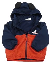 Červeno-tmavomodrá šusťáková jarní bunda s Mickeym a kapucí H&M