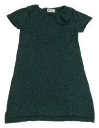 Tmavozelené třpytivé úpletové šaty s mašlí H&M