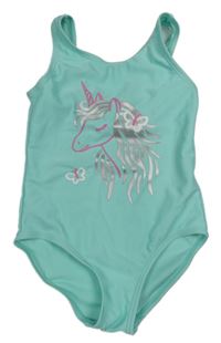 Světlezelené jednodílné plavky s jednorožcem