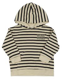 Béžovo-černá pruhovaná mikina s nápisem a kapucí Mango