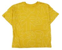 Žluté oversize tričko s palmami a kapsou George 