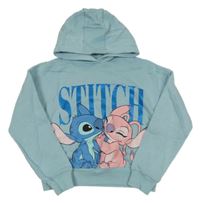 Světlemodrá oversize crop mikina se Stitchem a kapucí Disney