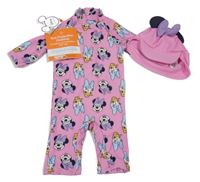 Nové - 2set - Růžový UV overal s Minnie a Daisy + kšiltovka 