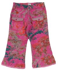 Tmavorůžové sametovo/manšestrové kalhoty s kytičkami Cakewalk