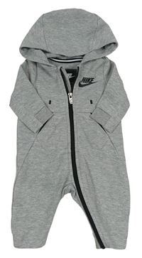 Šedá melírovaná tepláková kombinéza s logem a kapucí Nike