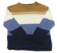 Hnědo-smetanovo-modro-tmavomodrý svetr H&M