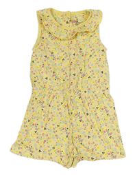 Žlutý kraťasový overal s kytičkami a volánkem Mothercare