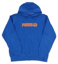 Cobaltově modrá mikina s logem a kapsou a kapucí PUMA