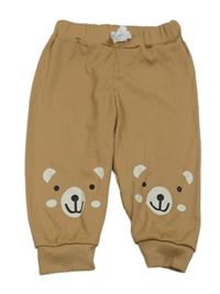 Hnědé žebrované tepláky s medvídky a mašlí 