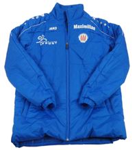 Cobaltově modrá vzorovaná prošívaná šusťáková zimní sportovní bunda se znakem JAKO