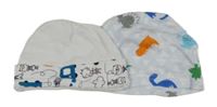 2x - Čepice - Bílá s obrázky KRIS x KIDS, světlemodrá vzorovaná s dinosaury
