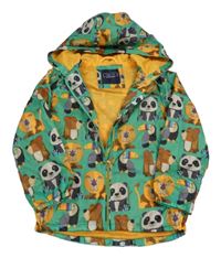 Zelená kostkovaná šusťáková jarní bunda se zvířátky a kapucí Next